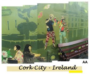 Photo collage of a small mural from Bishop Lucey Park in Cork City, Ireland.