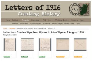 Screenshot of letter selection options on Letters of 1916 website.