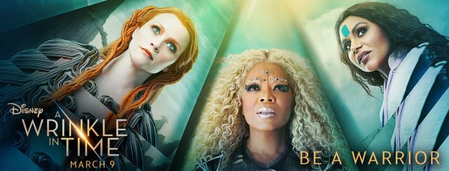 Closeup of Reese Witherspoon, Oprah Winfrey, and Mindy Kaling in character from A Wrinkle In Time.